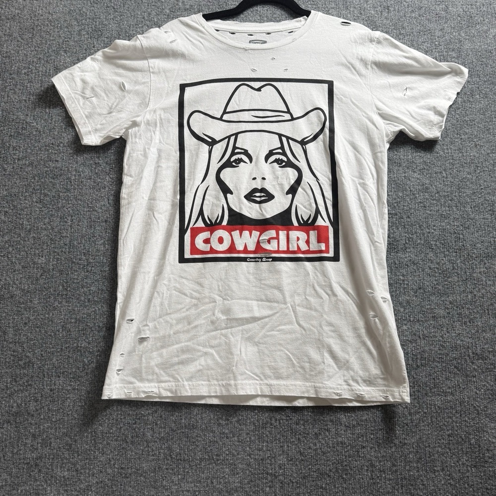 Country Deep Distressed Cowgirl Graphic T-Shirt White Western Vintage Style⁠ M